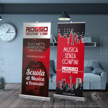 Due versioni del Roll-Up Rosso Music Lab scuola di musica roma